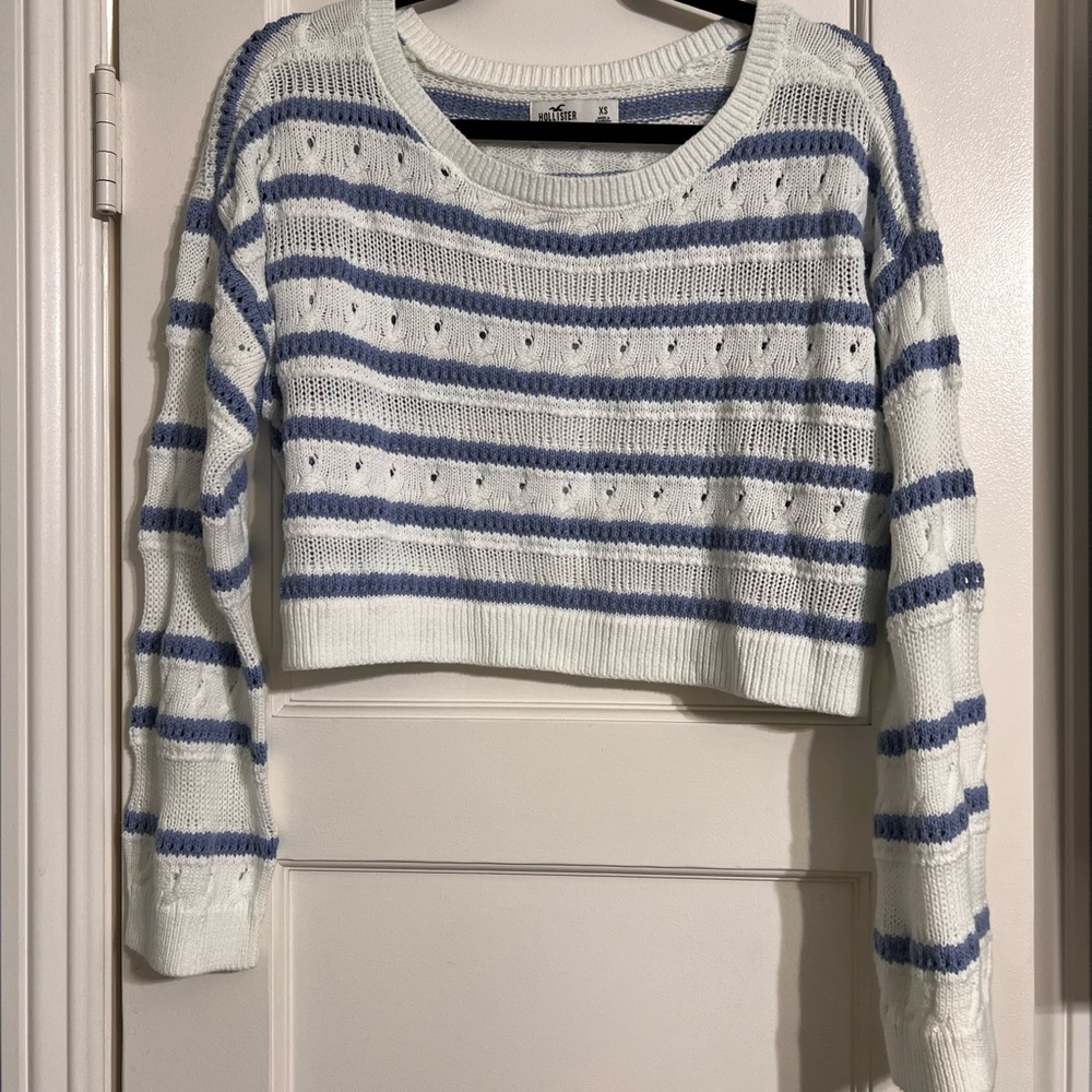 Hollister Striped Knit Sweater in Blue and White